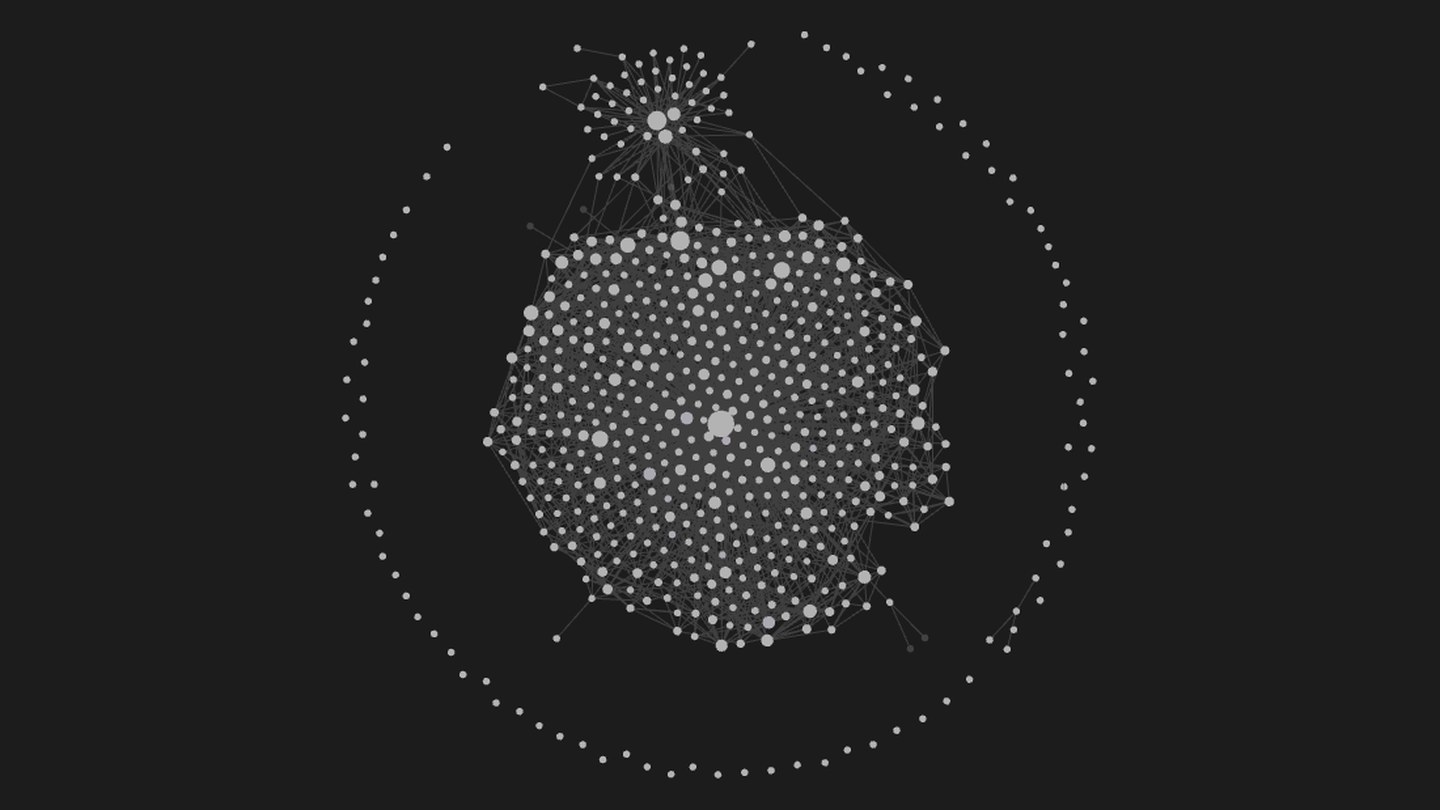 A dense network of connected nodes forming a single cluster.